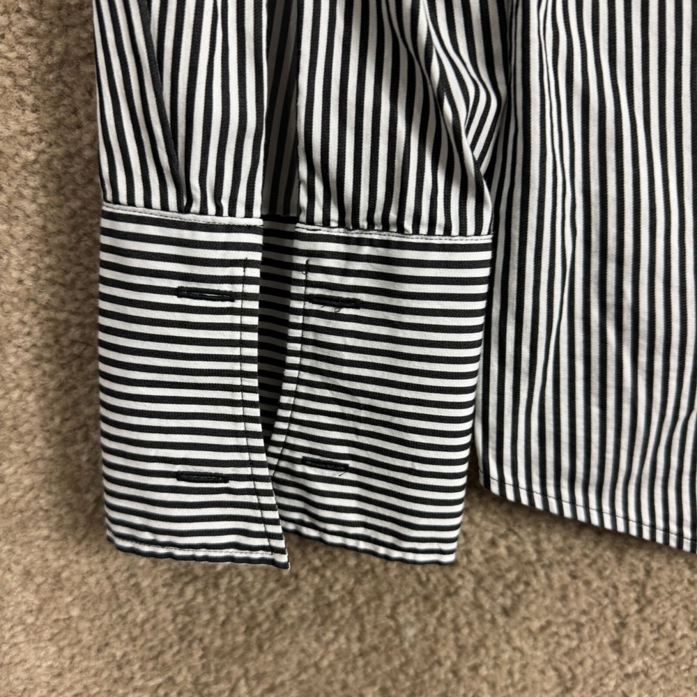 Untuckit Julianna Shirt Women's 12 Black/White‎ Stripe Stretch French Cuff Top - Picture 9 of 10